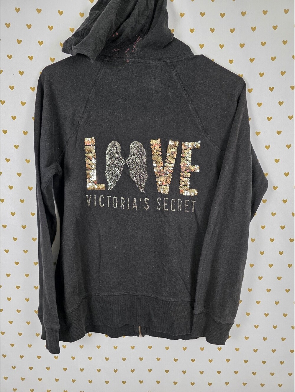 Victorias Secret Angels Black Sequined Wings Full zip Hoodie Jacket Small